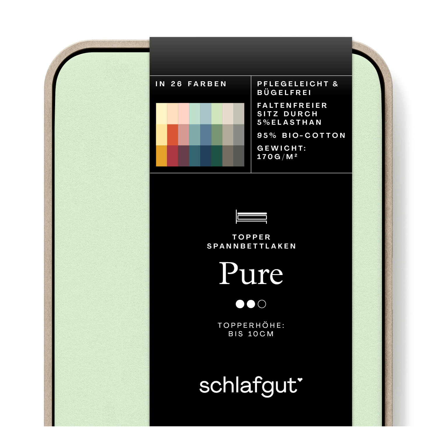 Das Produktbild vom Spannbettlaken der Reihe Pure Topper in Farbe green light von Schlafgut