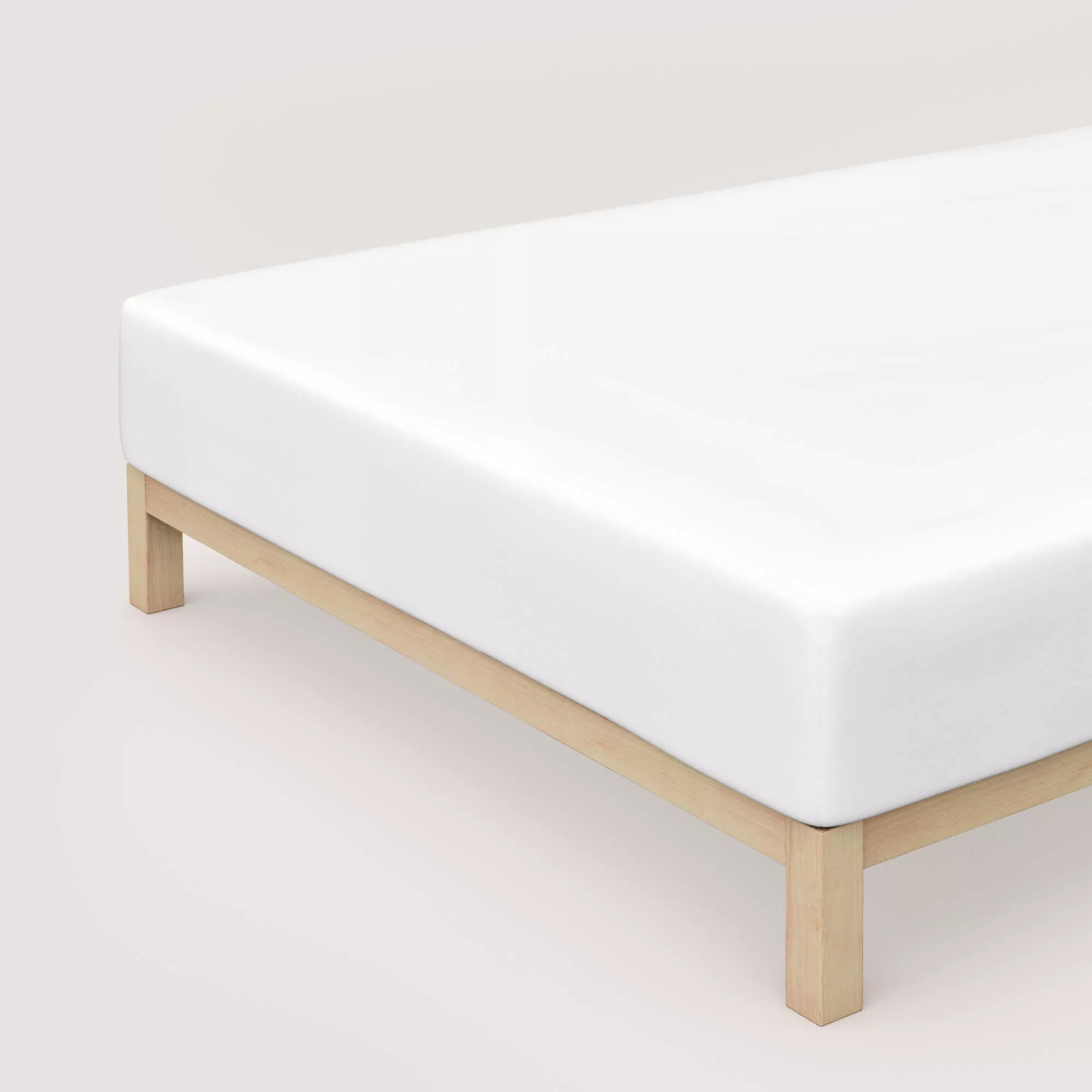 Spannbettlaken Pure Boxspring von Schlafgut in Farbe full-white aus 95% Bio-Baumwolle und 5% Elasthan auf Bett in Vogelperspektive