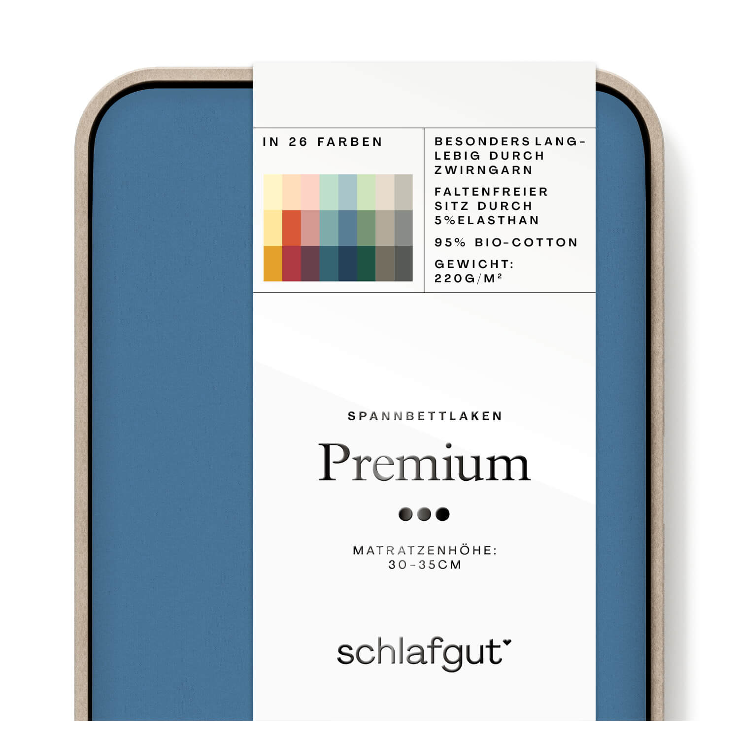 Spannbettlaken Premium blue mid Produktbild Das Produktbild vom Spannbettlaken der Reihe Premium in Farbe blue mid von Schlafgut