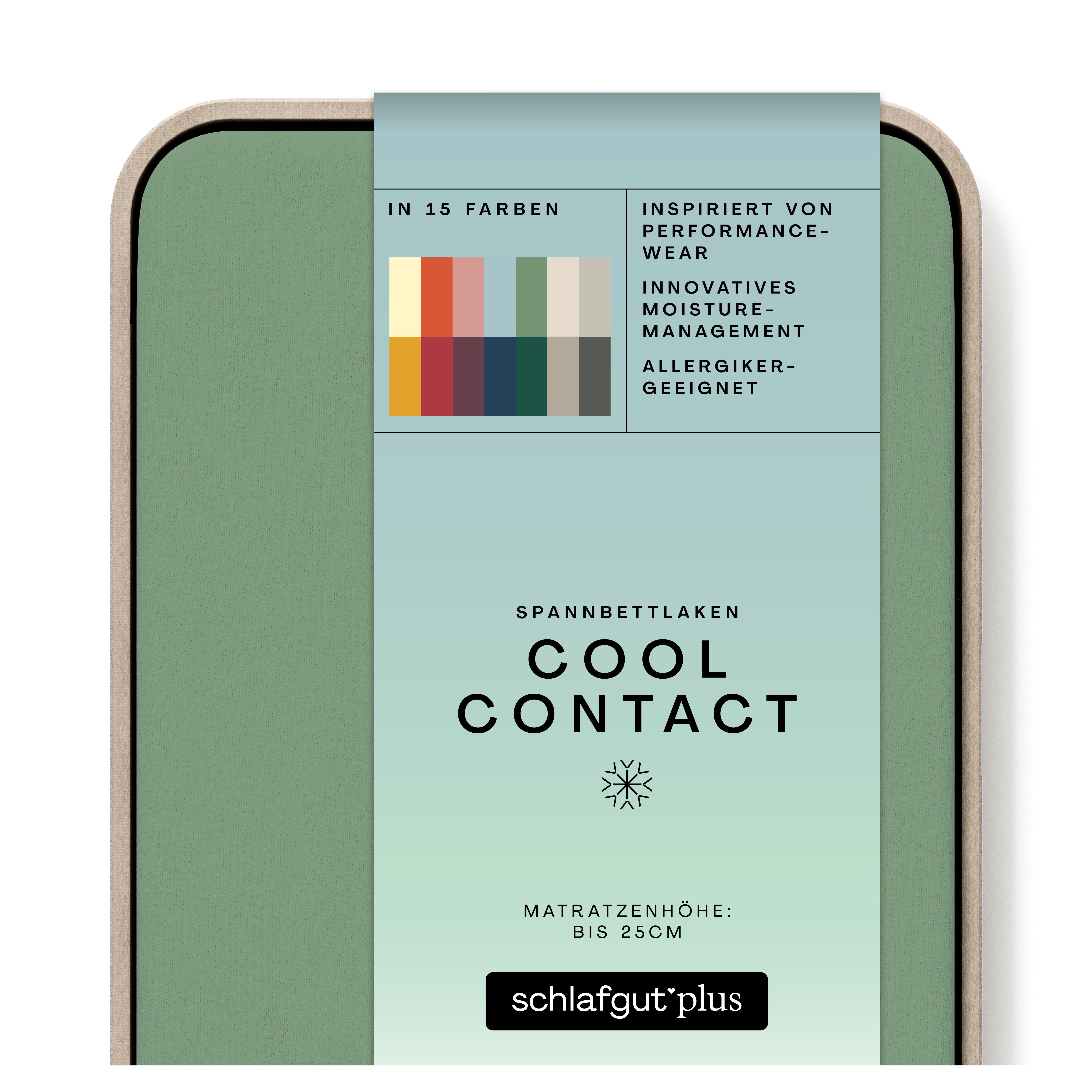 Das Produktbild vom Spannbettlaken der Reihe Cool Contact in Farbe green mid von Schlafgut