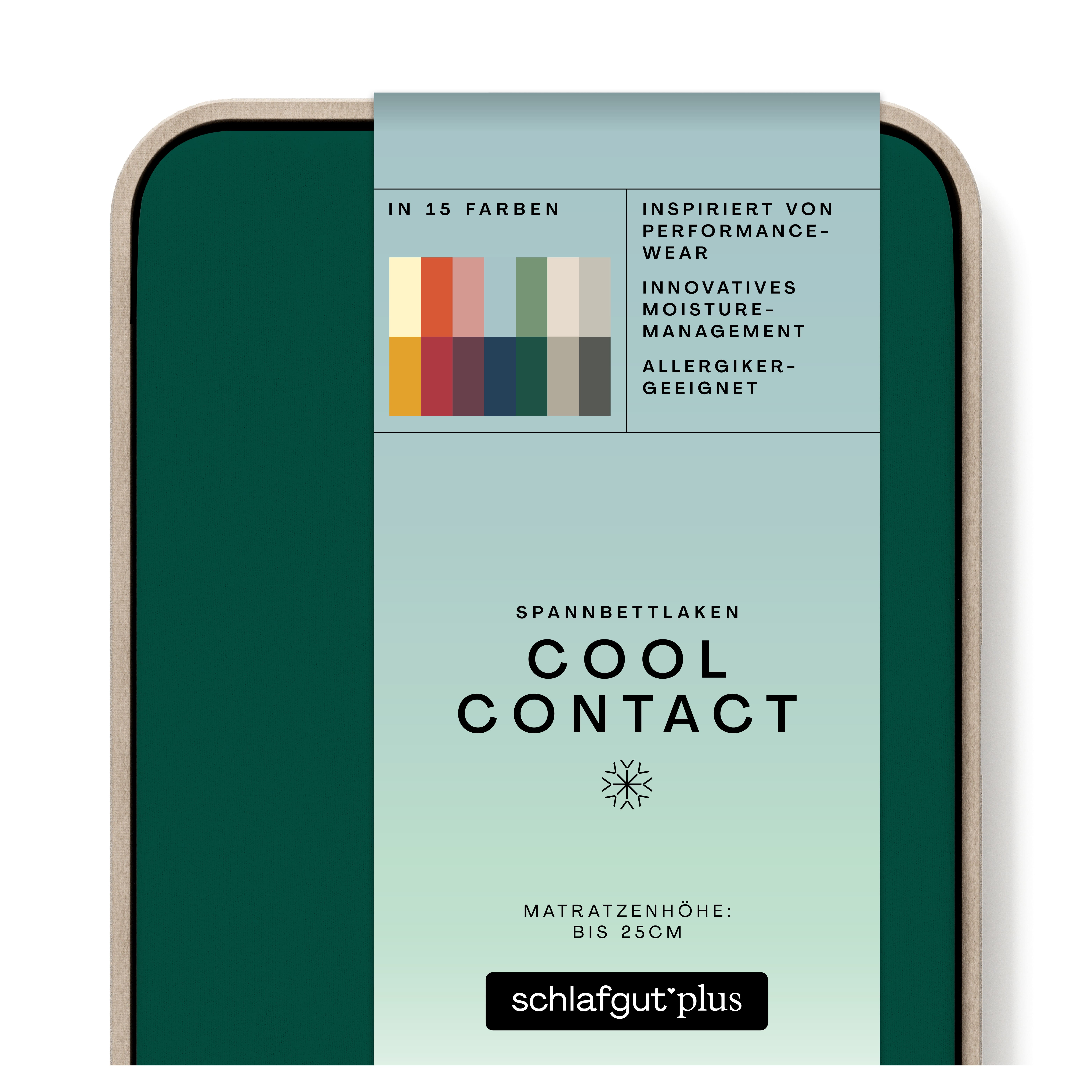 Das Produktbild vom Spannbettlaken der Reihe Cool Contact in Farbe green deep von Schlafgut