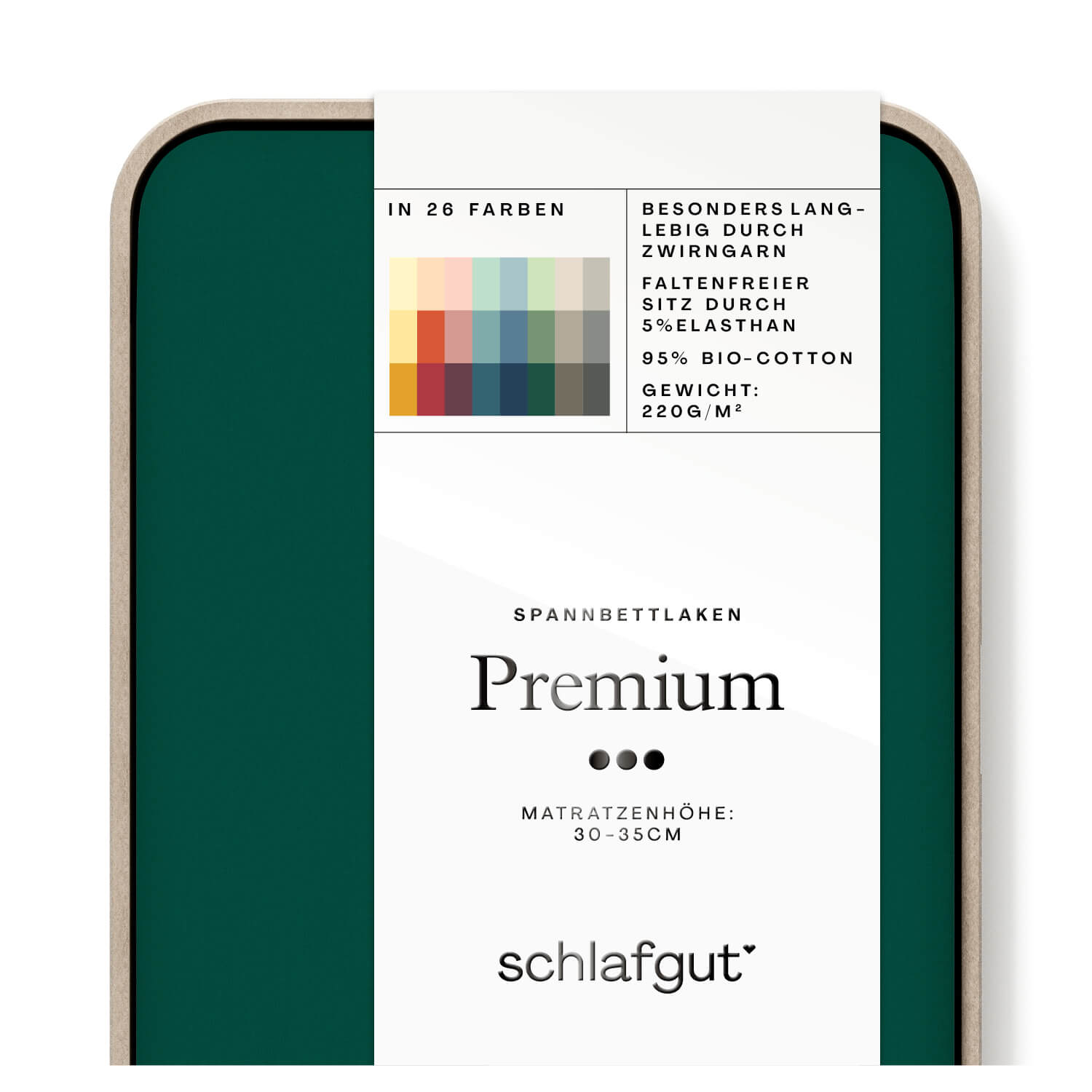 Das Produktbild vom Spannbettlaken der Reihe Premium in Farbe green dark von Schlafgut