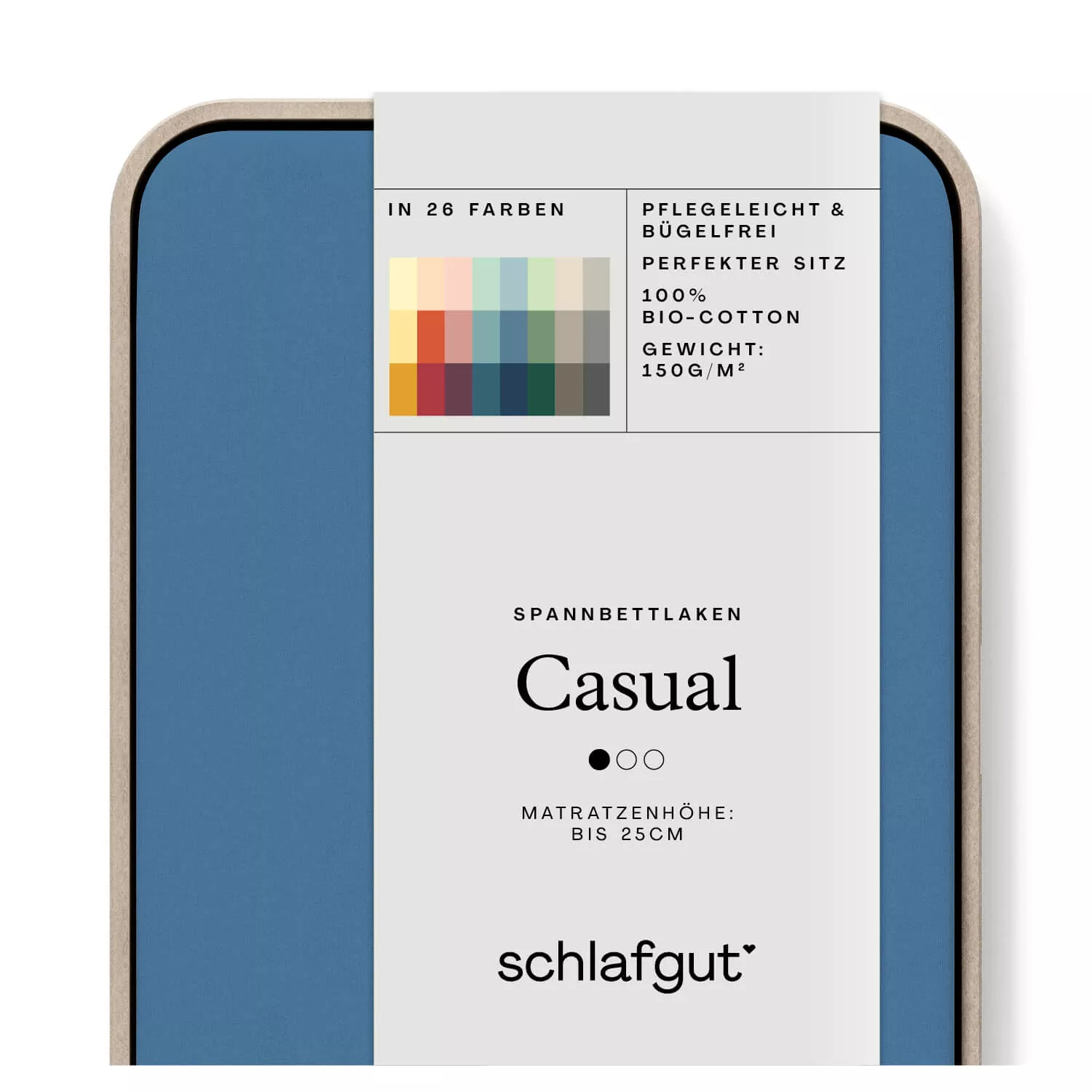 Das Produktbild vom Spannbettlaken der Reihe Casual in Farbe blue mid von Schlafgut