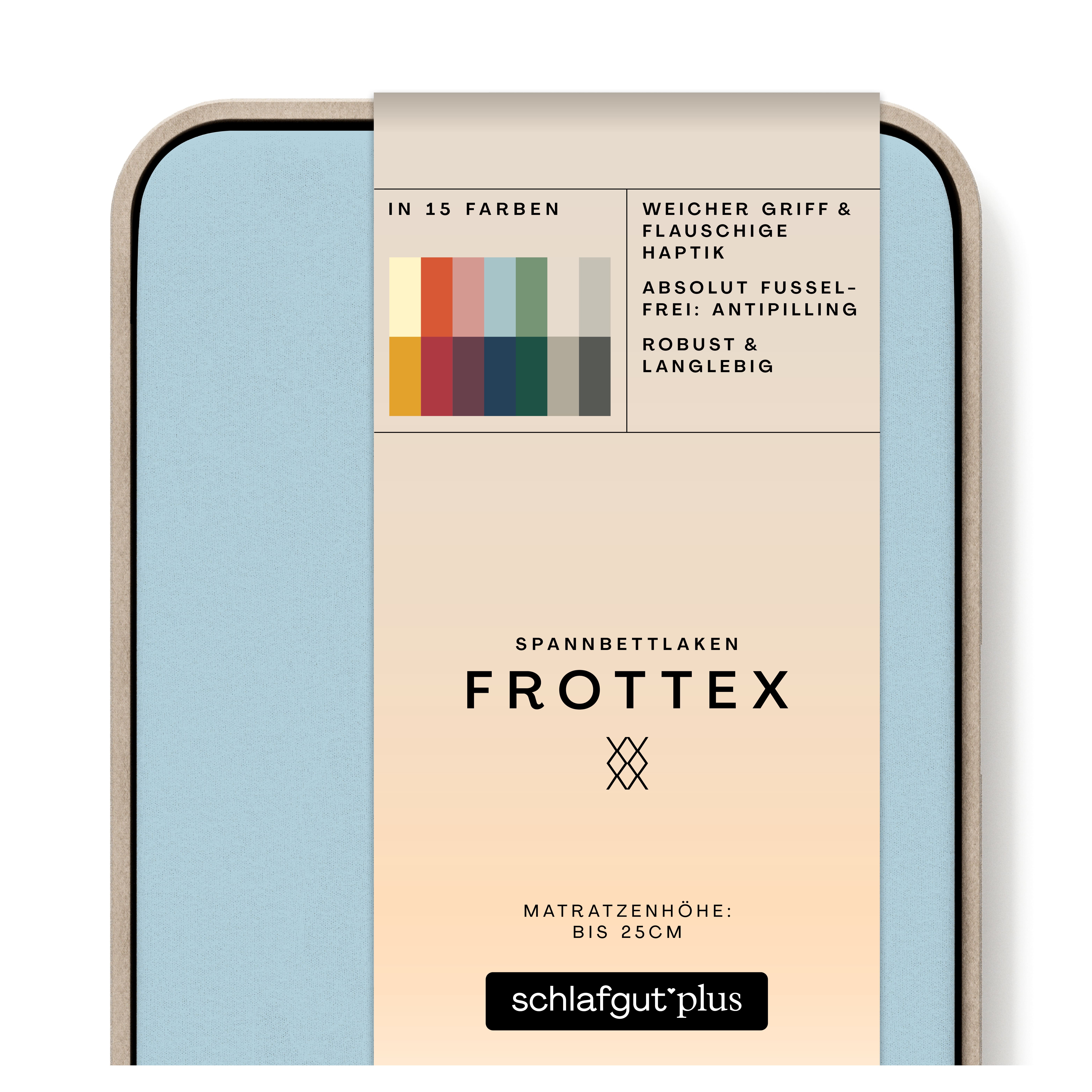 Das Produktbild vom Spannbettlaken der Reihe Frottex in Farbe blue light von Schlafgut