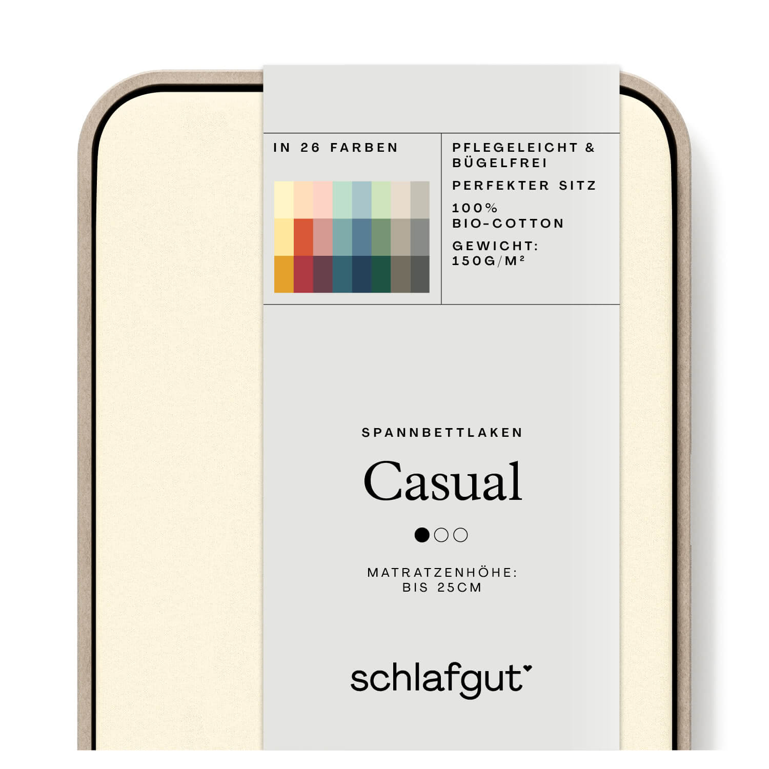 Spannbettlaken Casual yellow light Produktbild Das Produktbild vom Spannbettlaken der Reihe Casual in Farbe yellow light von Schlafgut