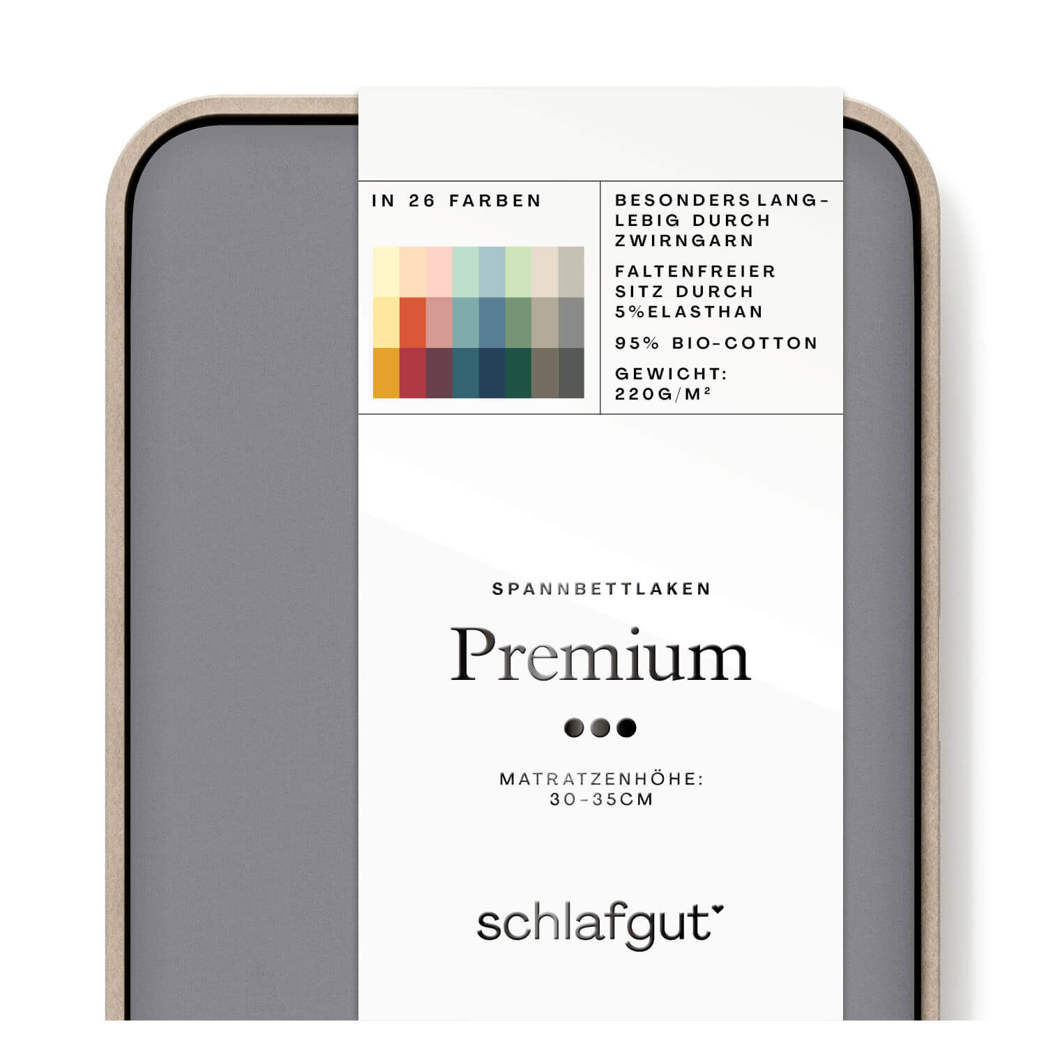 Spannbettlaken Premium grey mid Produktbild Das Produktbild vom Spannbettlaken der Reihe Premium in Farbe grey mid von Schlafgut