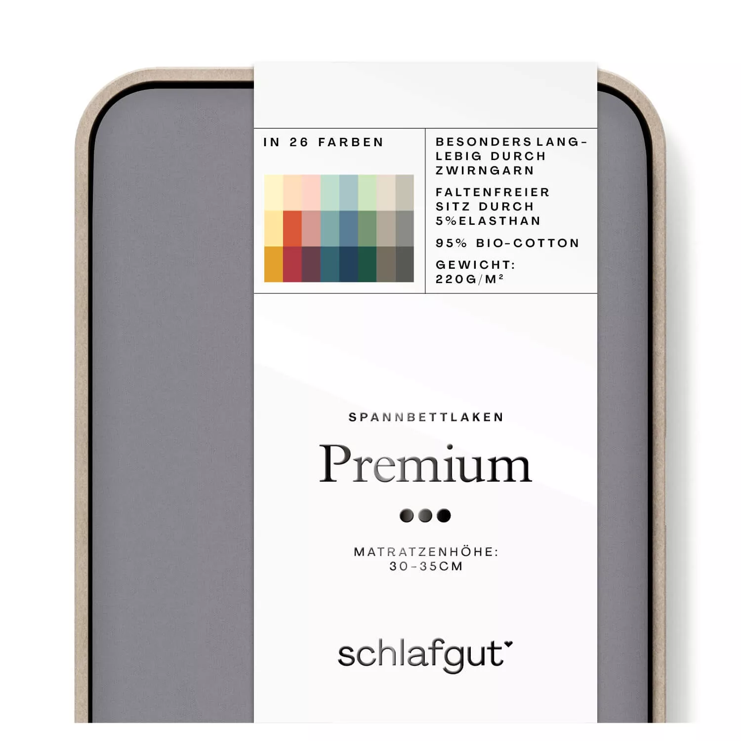 Das Produktbild vom Spannbettlaken der Reihe Premium in Farbe grey mid von Schlafgut