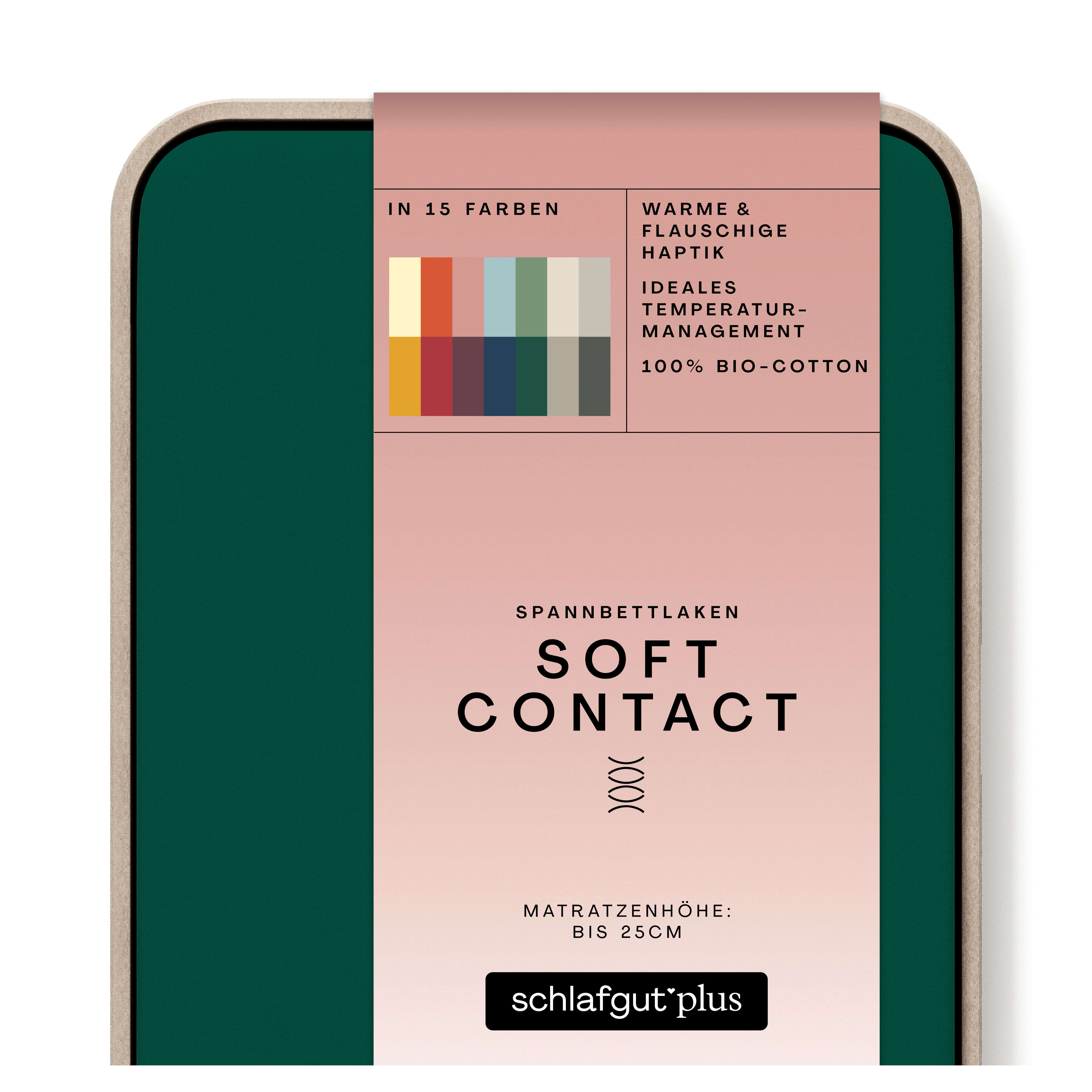Das Produktbild vom Spannbettlaken der Reihe Soft Contact in Farbe green deep von Schlafgut