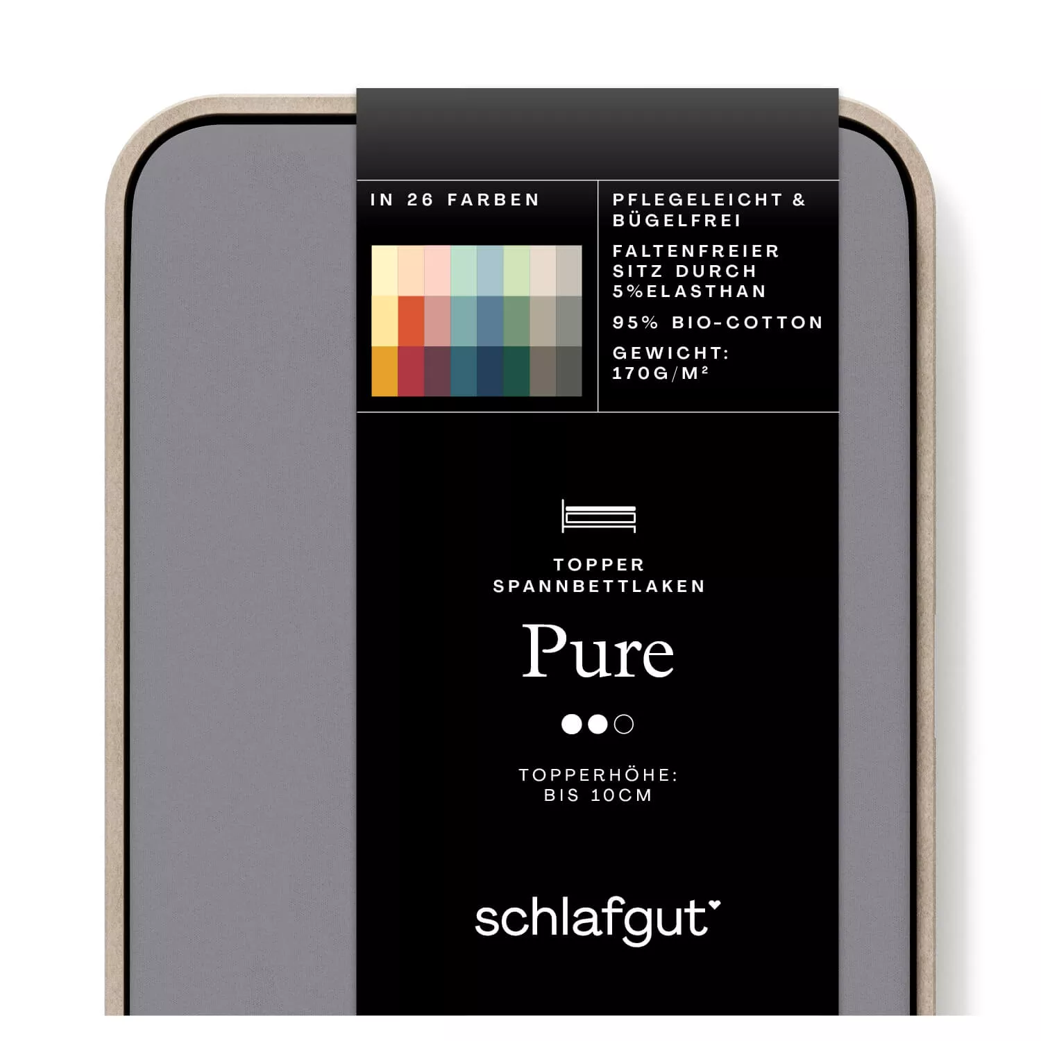 Das Produktbild vom Spannbettlaken der Reihe Pure Topper in Farbe grey mid von Schlafgut
