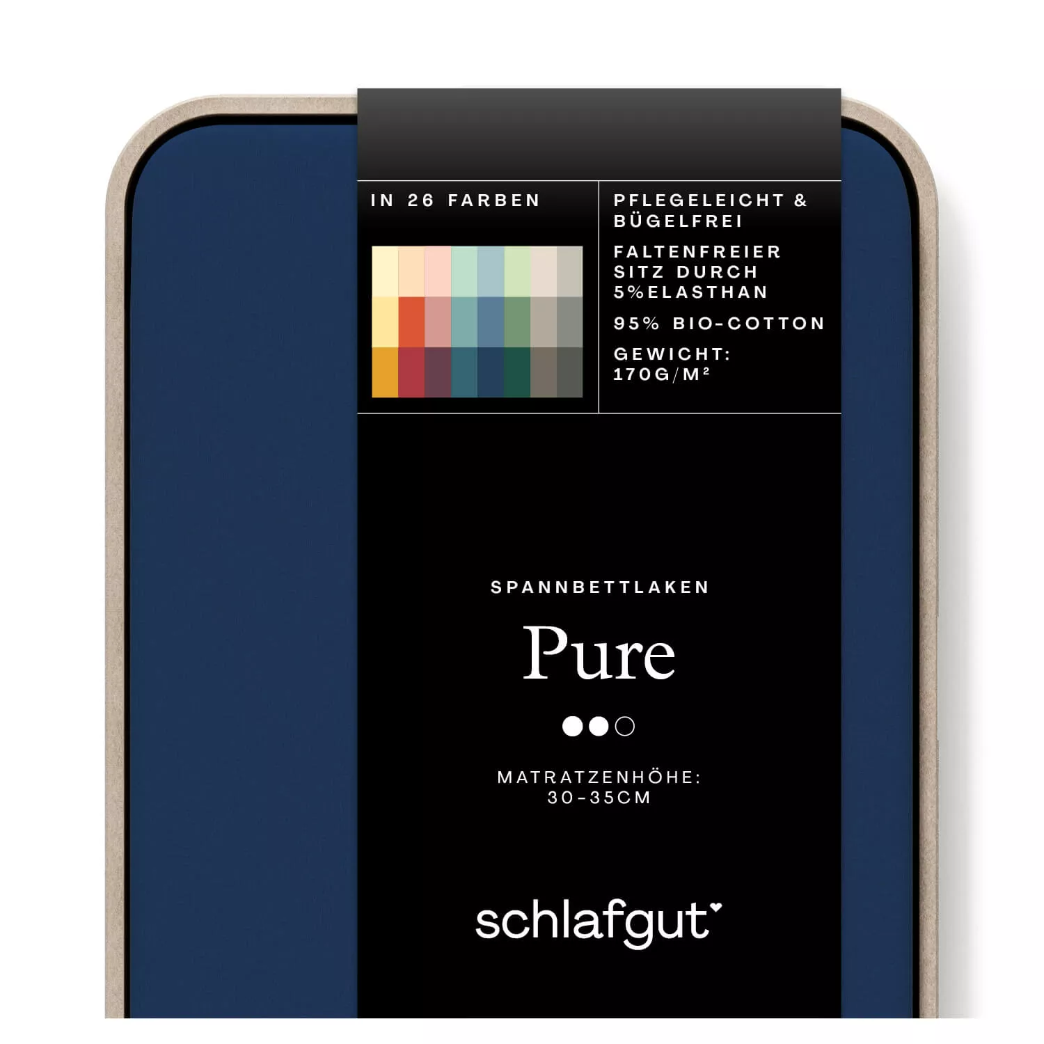 Das Produktbild vom Spannbettlaken der Reihe Pure in Farbe blue deep von Schlafgut