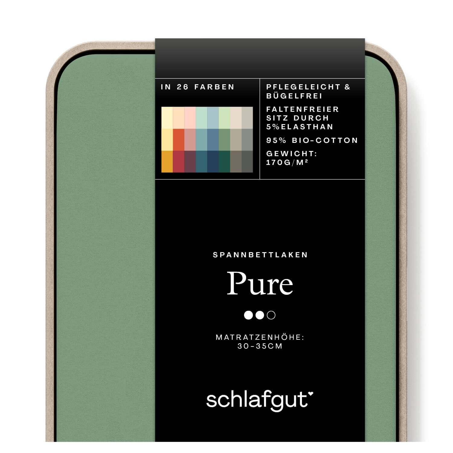 Das Produktbild vom Spannbettlaken der Reihe Pure in Farbe green mid von Schlafgut