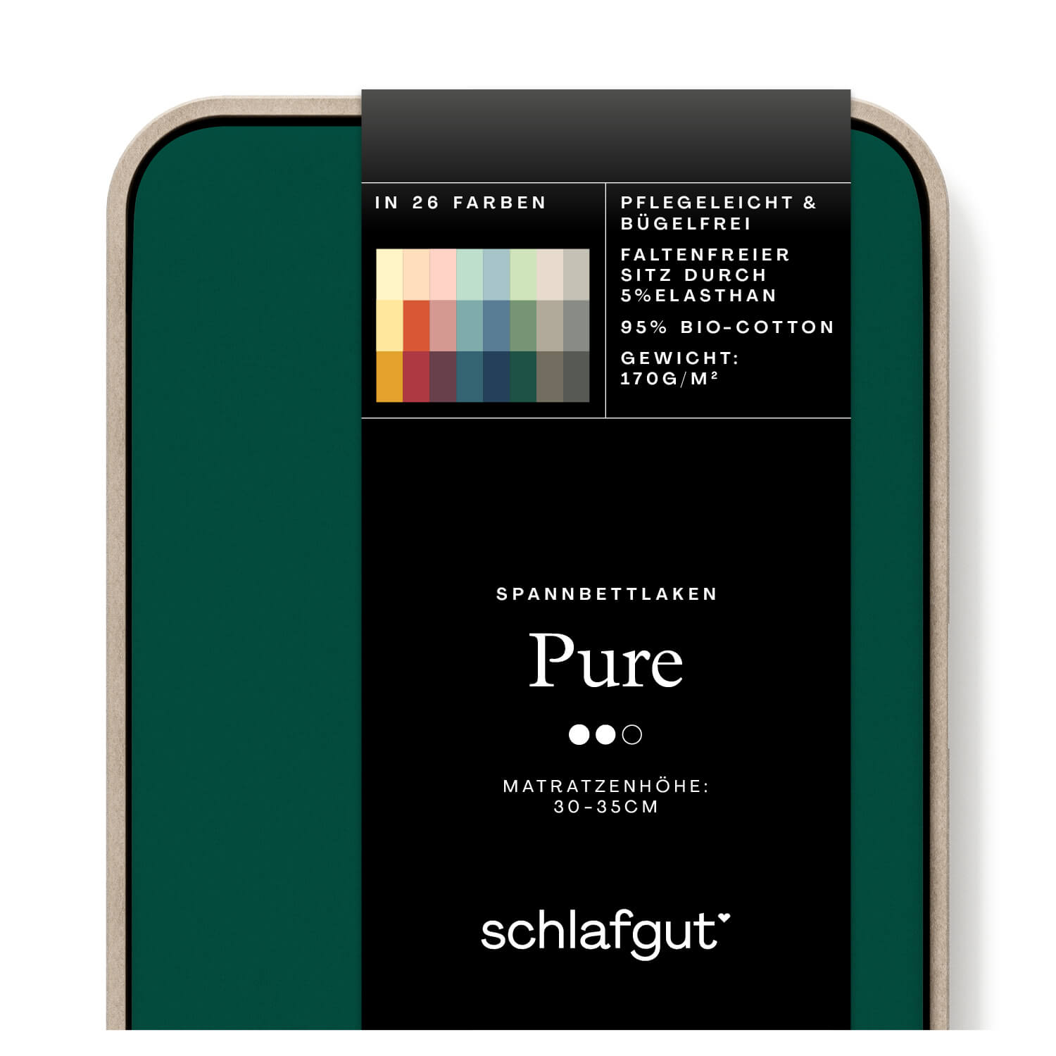 Das Produktbild vom Spannbettlaken der Reihe Pure in Farbe green deep von Schlafgut