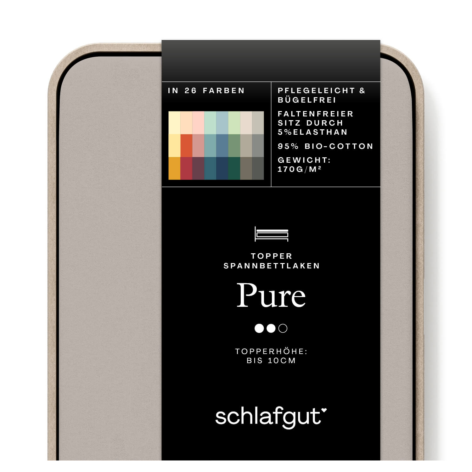 Das Produktbild vom Spannbettlaken der Reihe Pure Topper in Farbe sand mid von Schlafgut