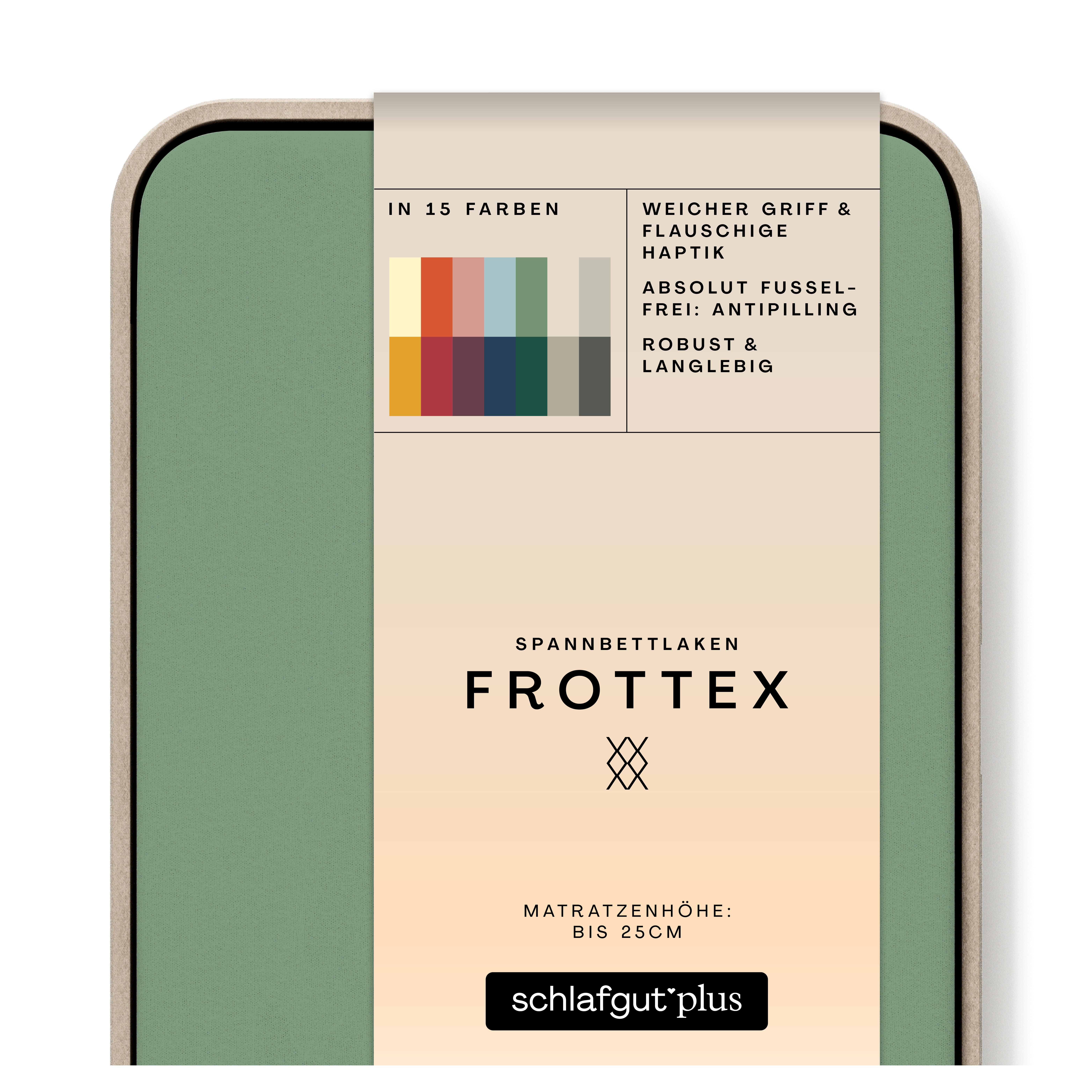 Das Produktbild vom Spannbettlaken der Reihe Frottex in Farbe green mid von Schlafgut