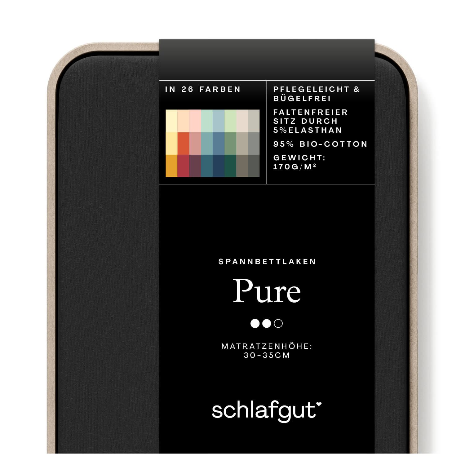 Das Produktbild vom Spannbettlaken der Reihe Pure in Farbe off-black von Schlafgut