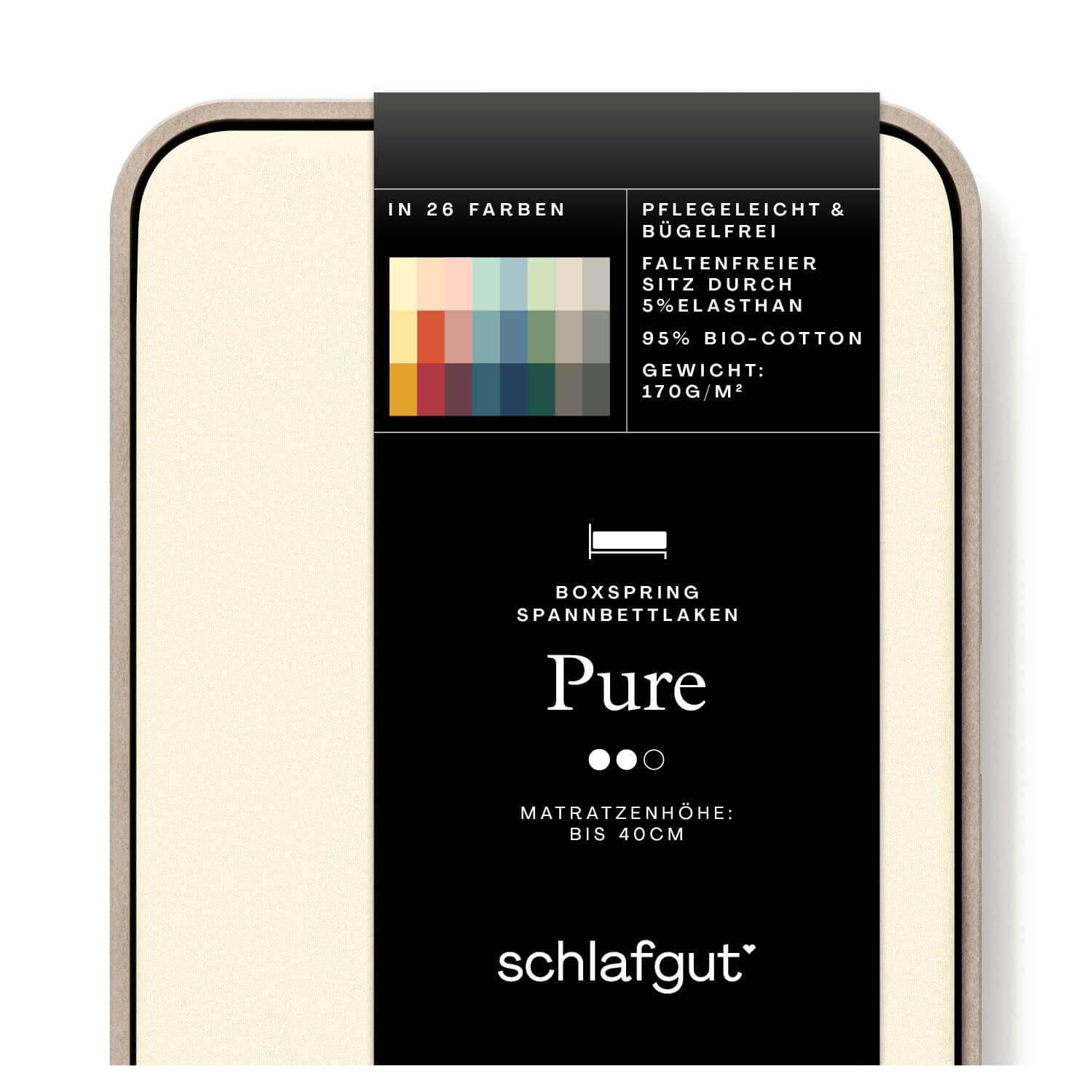Das Produktbild vom Spannbettlaken der Reihe Pure Boxspring in Farbe yellow light von Schlafgut
