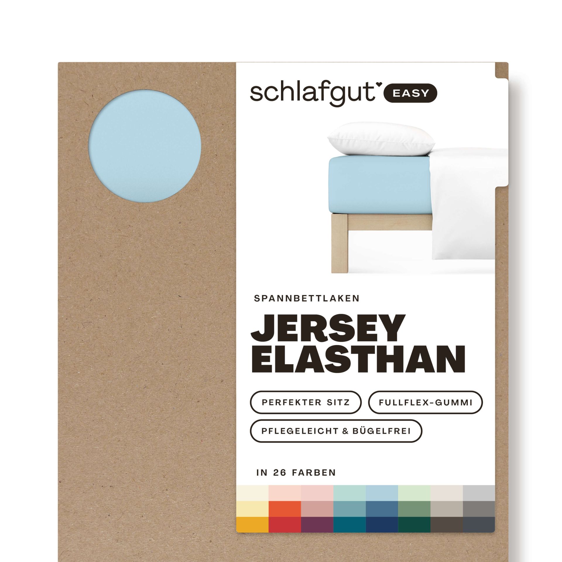 Das Produktbild vom Spannbettlaken der Reihe Easy Elasthan in Farbe blue light von Schlafgut